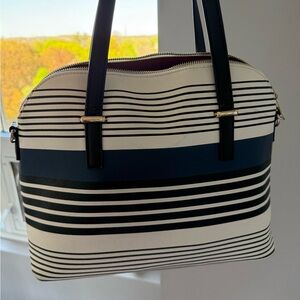 Stylish Navy, Black and White Striped Women's Bag